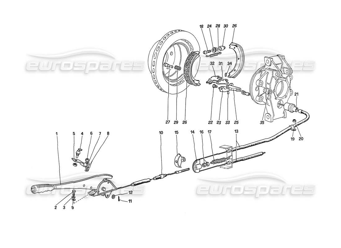 ferrari 208 turbo (1989) hand - brake control parts diagram