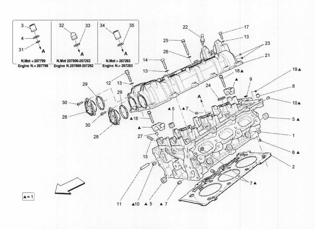 maserati qtp. v6 3.0 bt 410bhp 2wd 2017 rh cylinder head part diagram