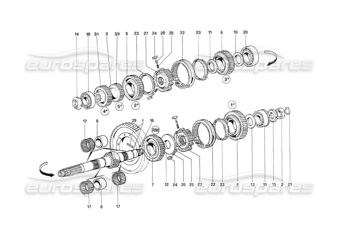 ferrari 208 turbo (1989) lay shaft gears parts diagram