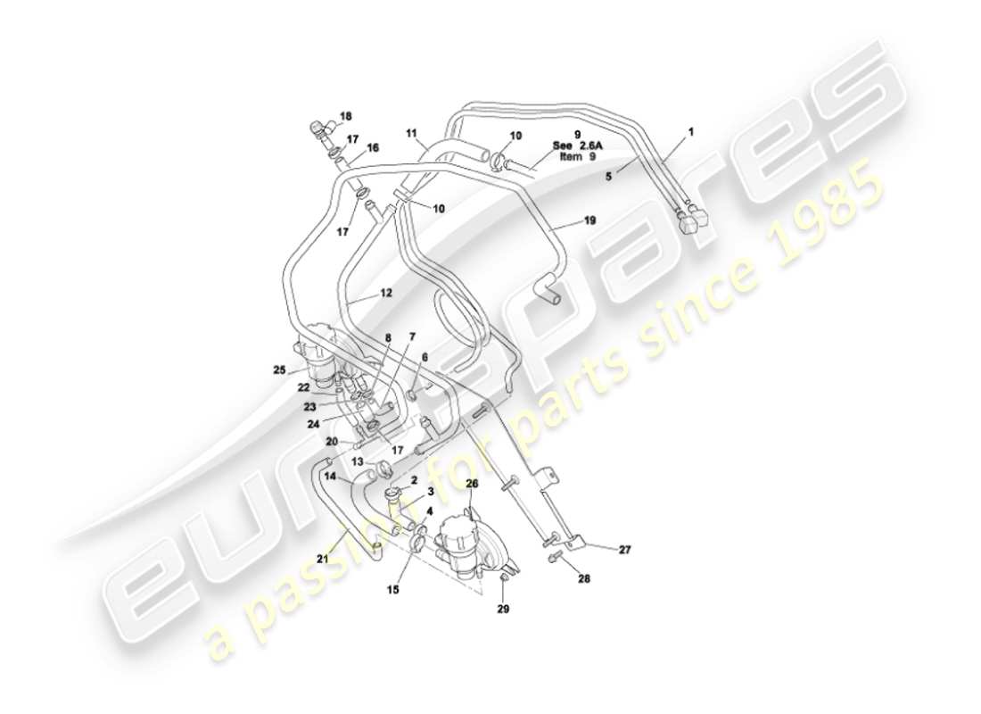 aston martin vanquish (2005) fuel pipes part diagram