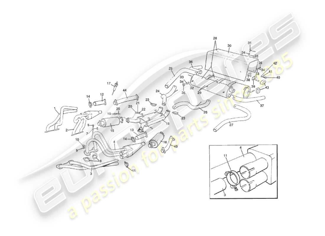 aston martin v8 virage (2000) exhaust system, volante, 1993 to vin 60224 part diagram