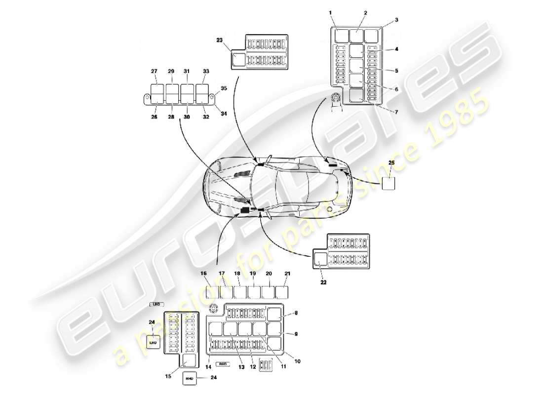 aston martin vanquish (2005) relays part diagram