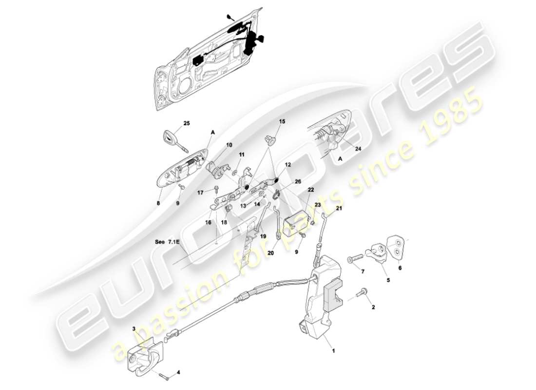 aston martin vanquish (2003) door latch mechanism part diagram