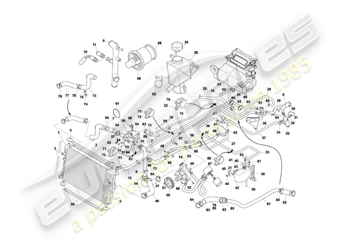 aston martin vanquish (2003) water cooling system part diagram