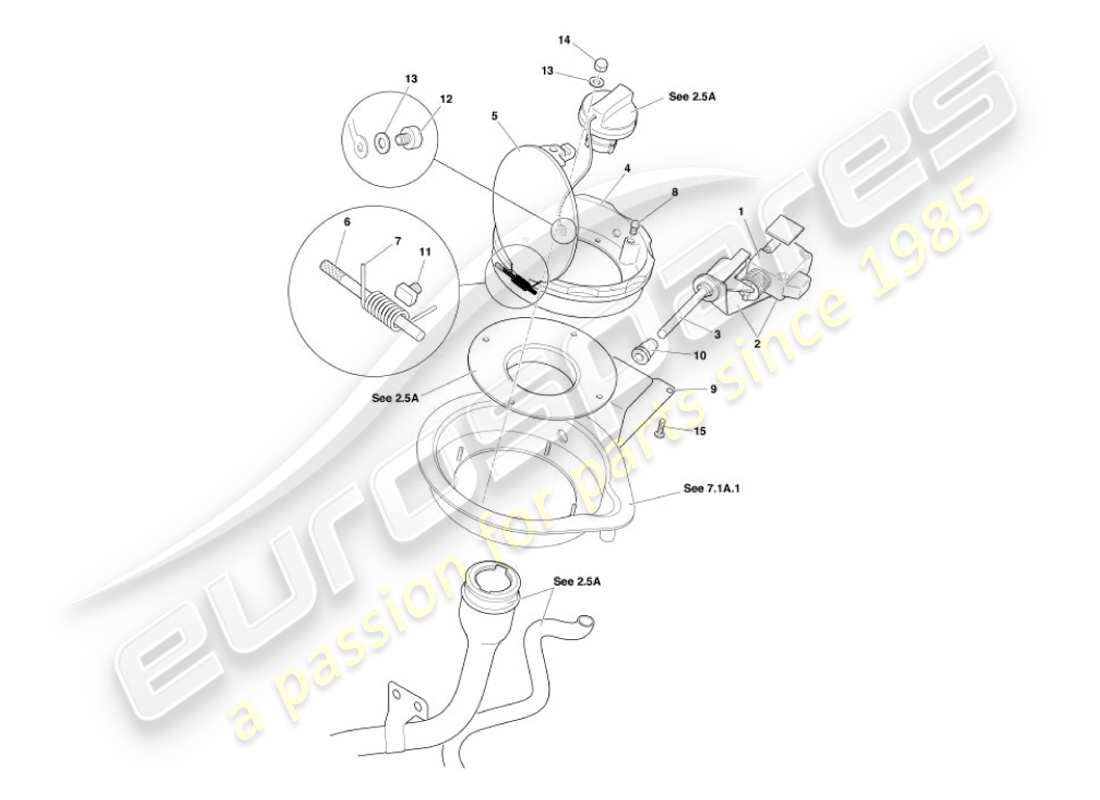 aston martin vanquish (2004) fuel flap mechanism parts diagram