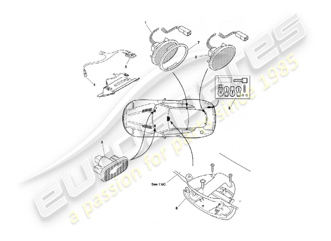 aston martin vanquish (2005) interior lamps & bulbs part diagram