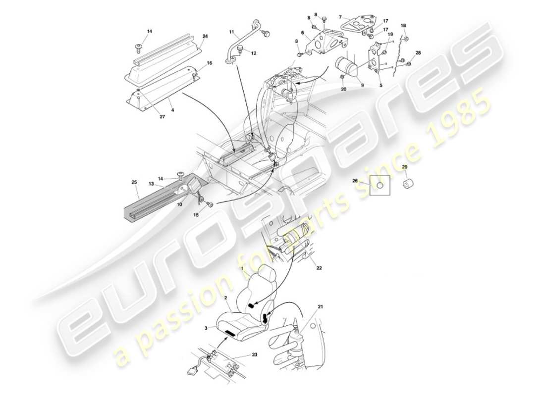 aston martin vanquish (2007) front seats & belts part diagram