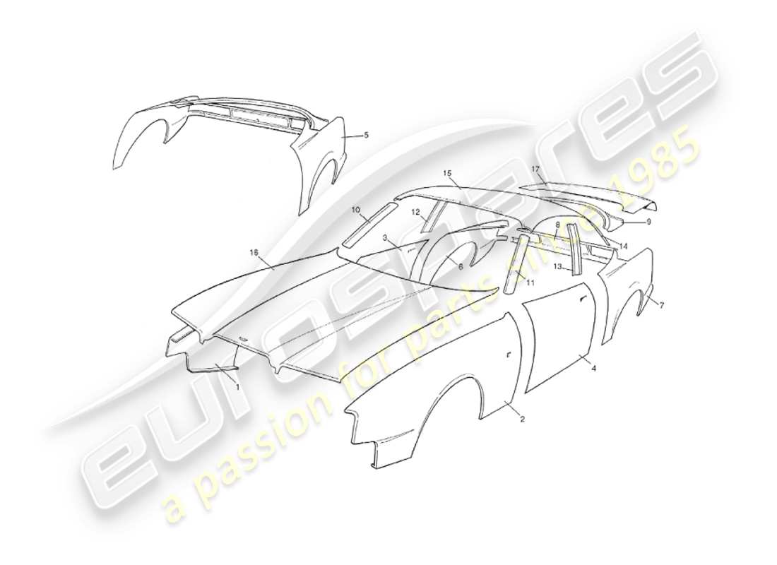 aston martin v8 virage (1999) body panels, saloon part diagram