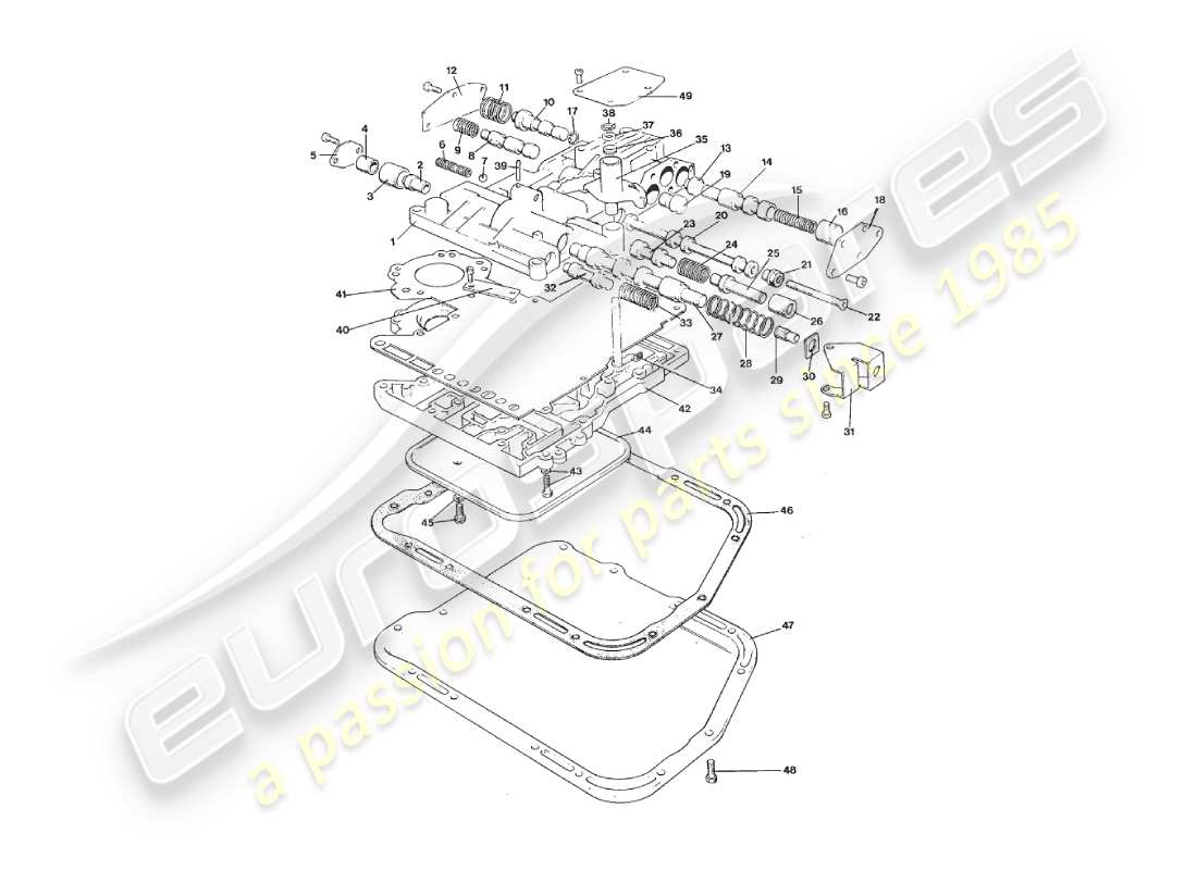 aston martin v8 virage (1999) 3 speed valve body, sump & propshaft part diagram