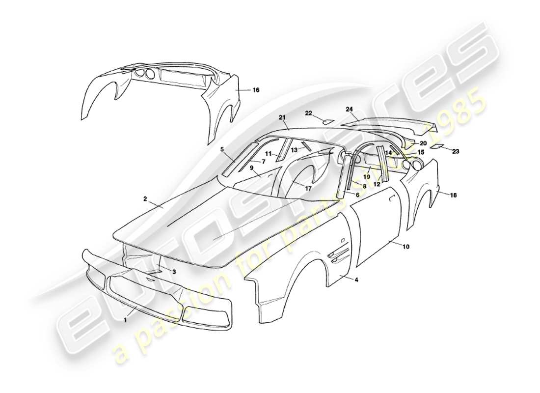 aston martin v8 coupe (1999) body panels part diagram