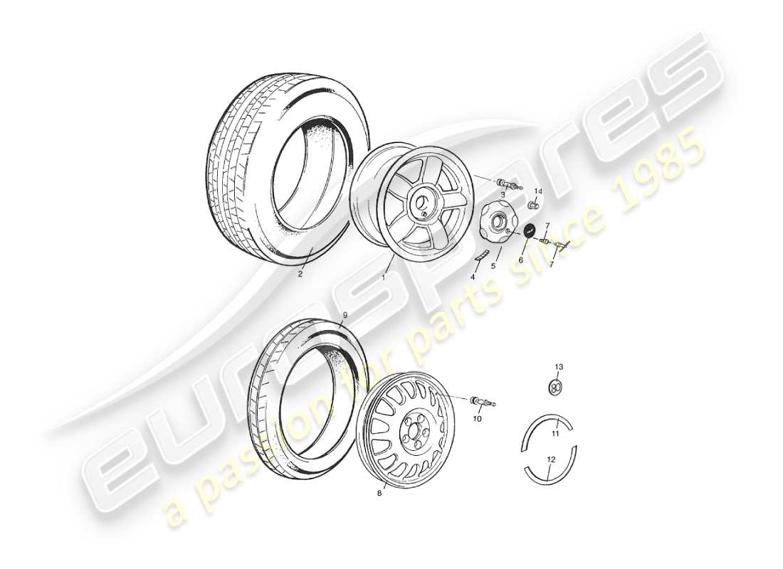 aston martin v8 virage (1999) wheels & tyres, volante only part diagram