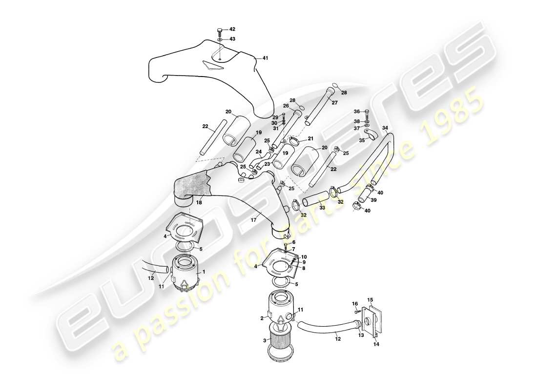 aston martin v8 coupe (1999) air filters part diagram