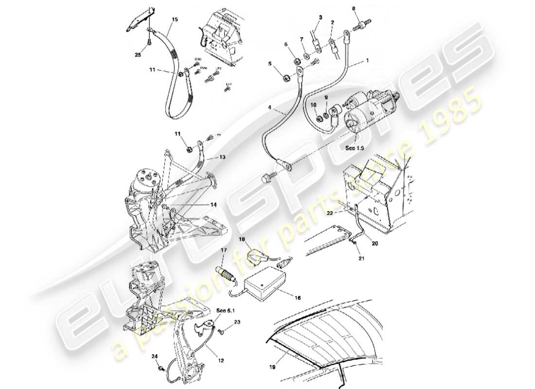 aston martin vanquish (2001) battery & cables part diagram