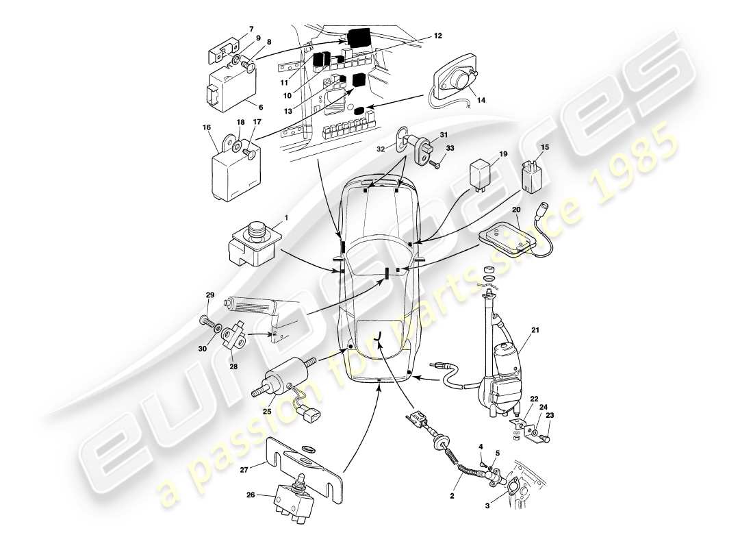 aston martin v8 coupe (1999) instruments & controls part diagram