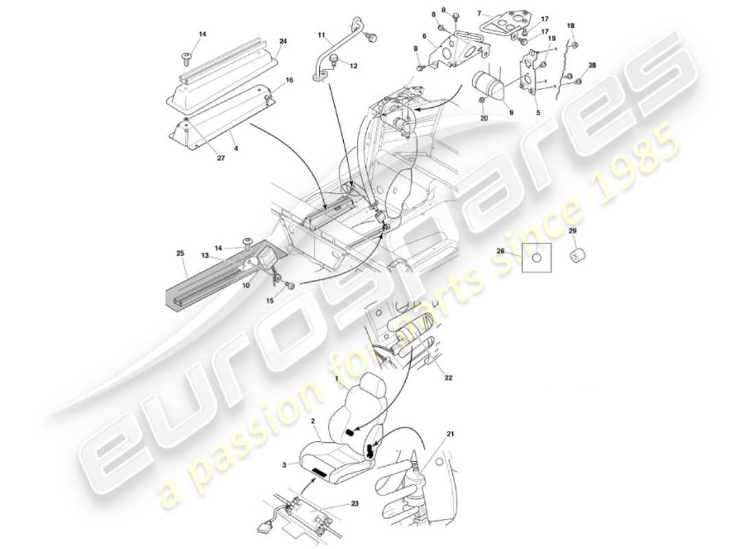 aston martin vanquish (2001) front seats & belts part diagram