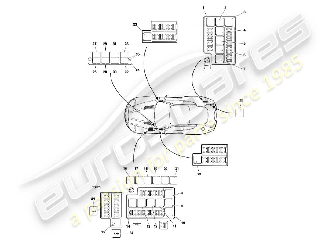 aston martin vanquish (2003) relays part diagram