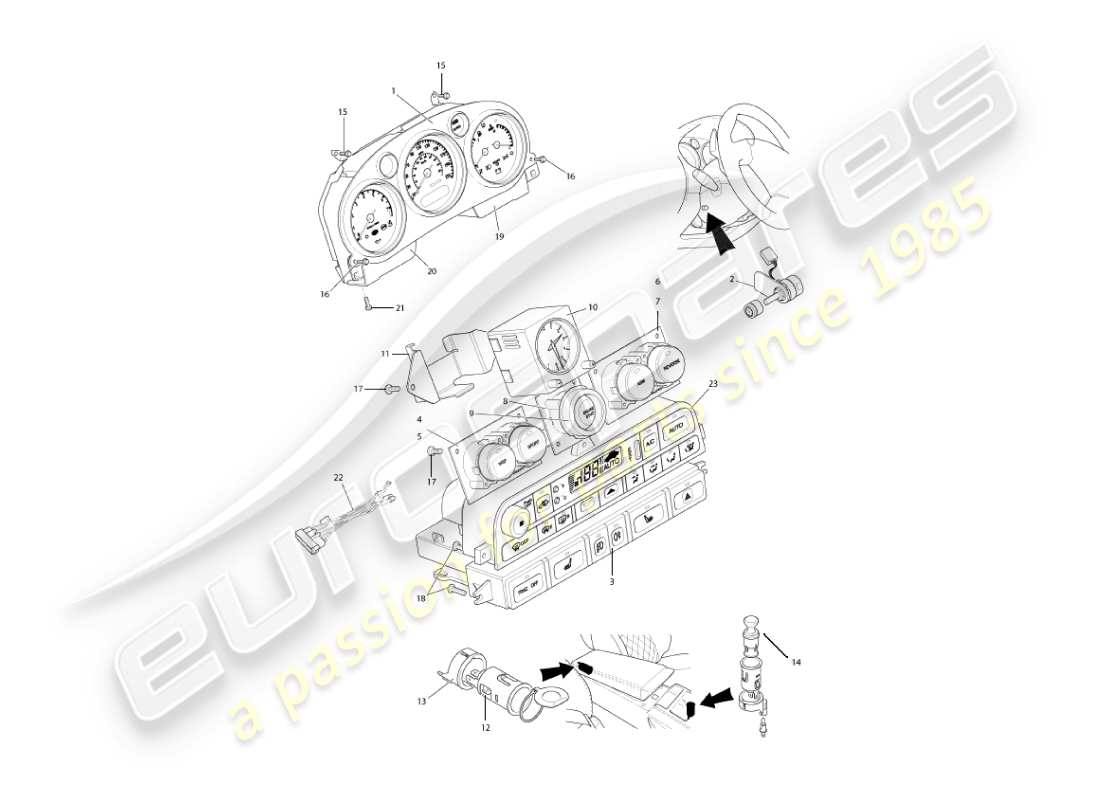 aston martin vanquish (2005) instruments & controls part diagram