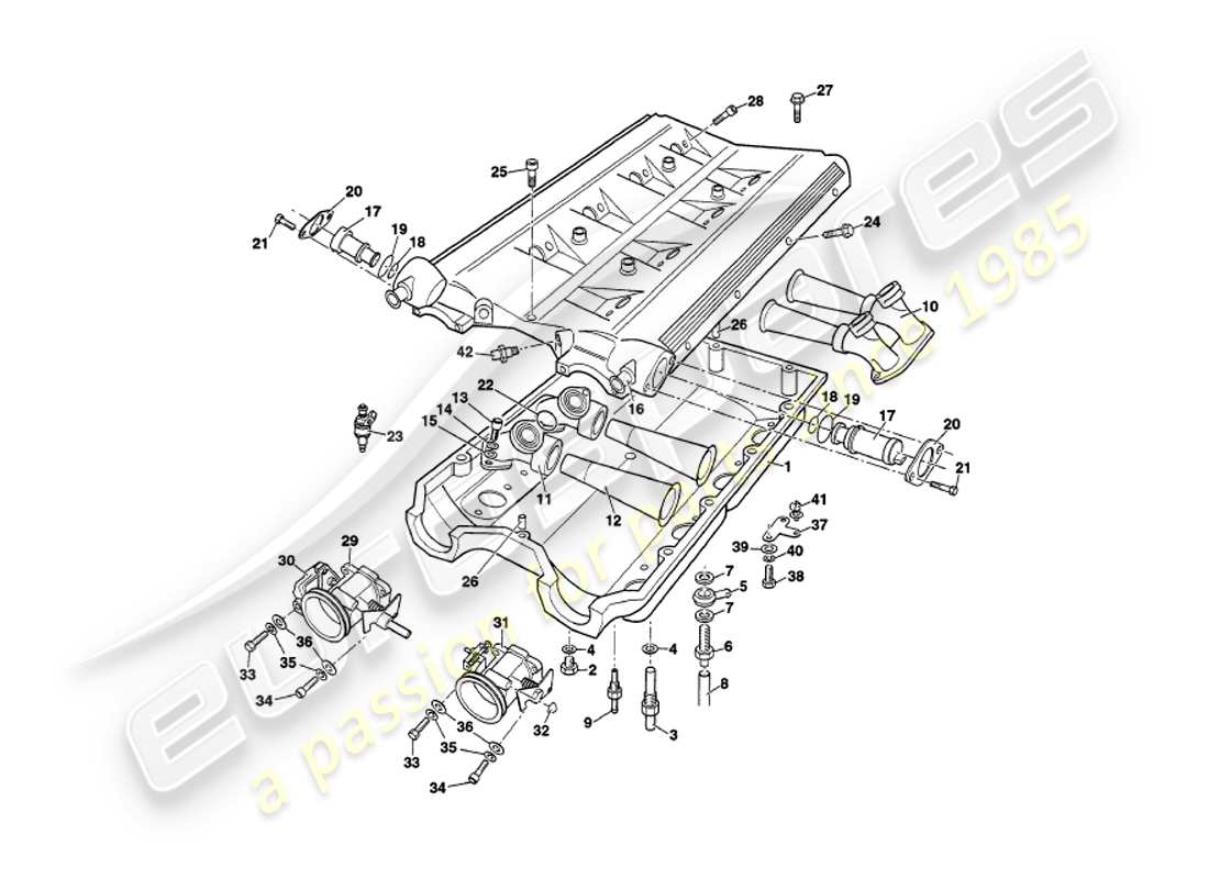 aston martin v8 volante (1997) inlet manifolds and plenum part diagram