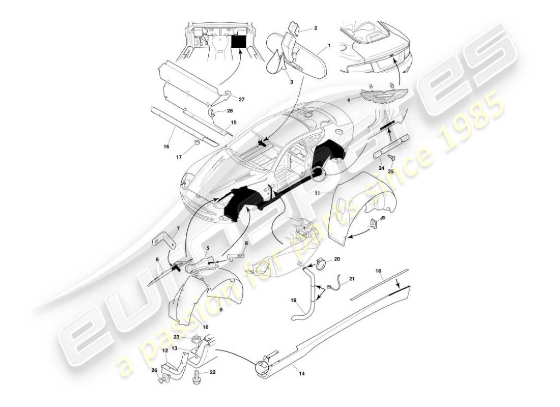 aston martin vanquish (2005) body fittings part diagram