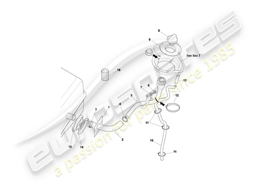 aston martin vanquish (2005) fuel filler pipe part diagram