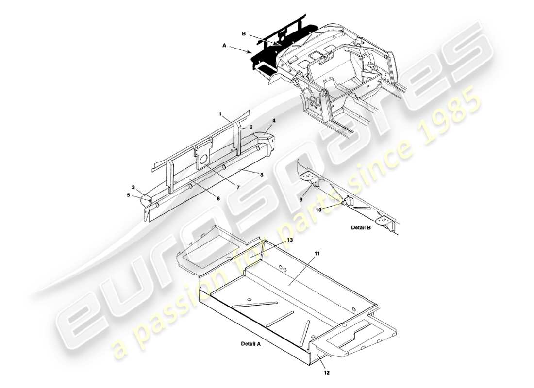 aston martin v8 volante (1998) rear structure, bumper & boot part diagram