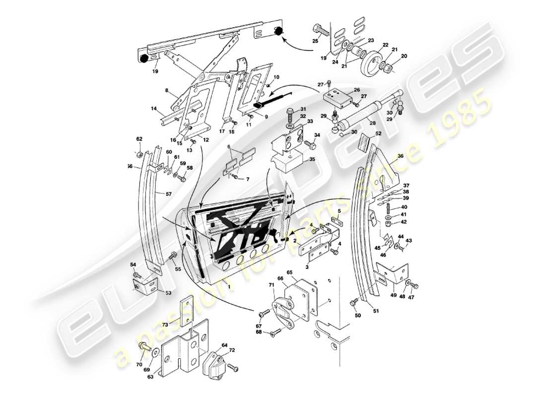 aston martin v8 volante (1997) doors part diagram