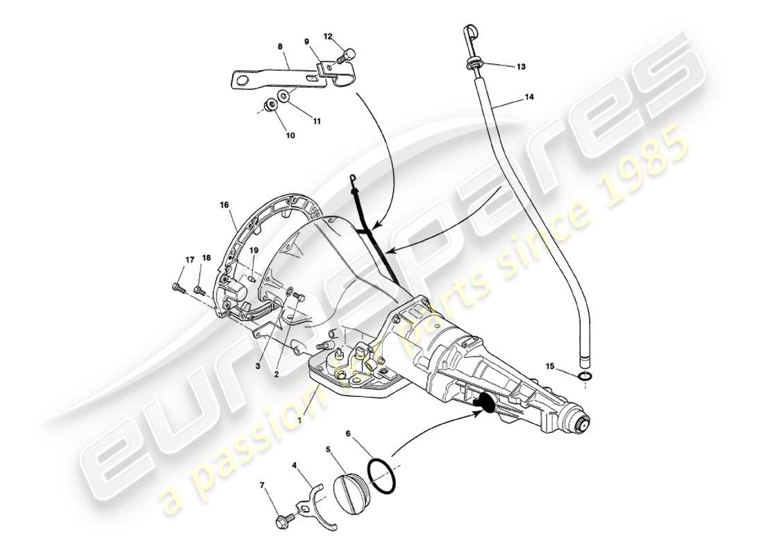 aston martin v8 volante (1998) four speed gearbox part diagram