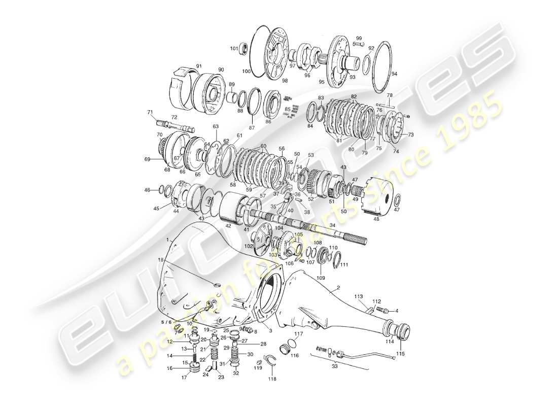 aston martin v8 virage (2000) 3 speed gearcase & geartrain part diagram