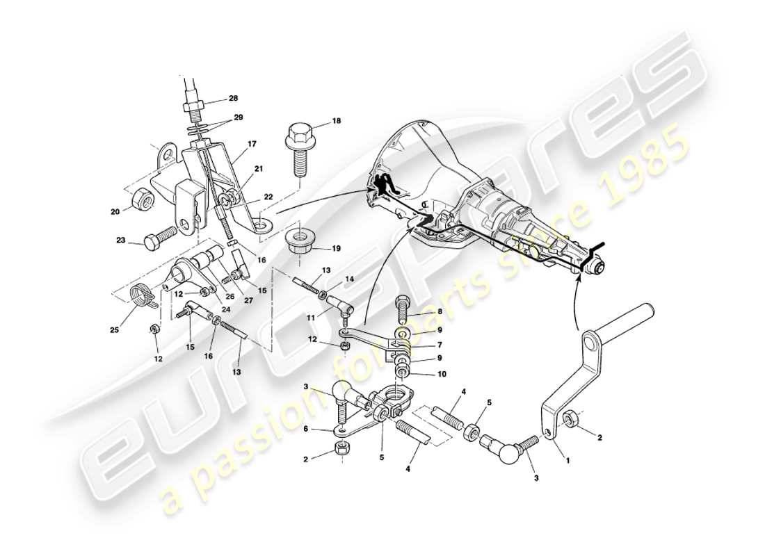 aston martin v8 coupe (2000) gearbox linkage part diagram