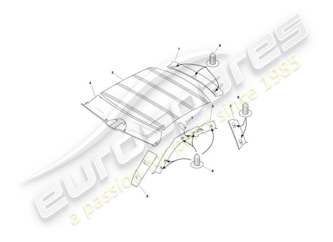 aston martin vanquish (2005) upper trim & roof lining part diagram