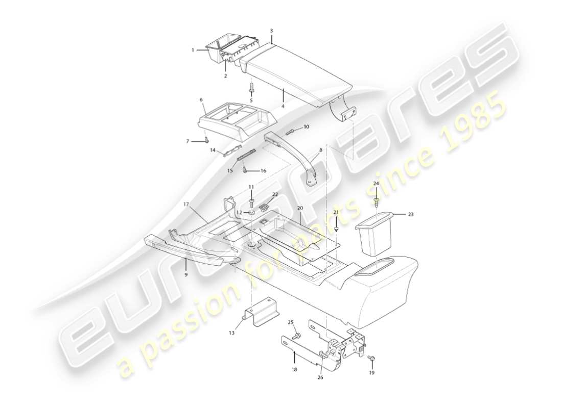 aston martin vanquish (2005) centre console & trim, to vin 501948 part diagram