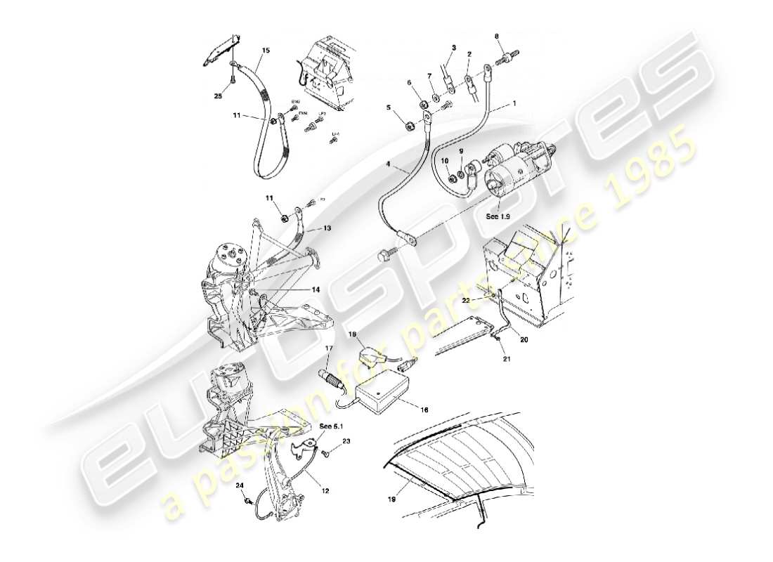 aston martin vanquish (2005) battery & cables part diagram