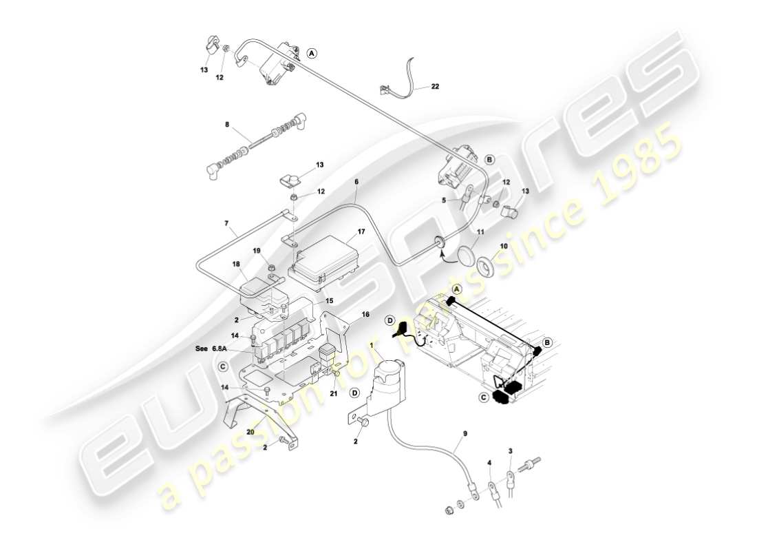 aston martin vanquish (2005) battery & cables part diagram