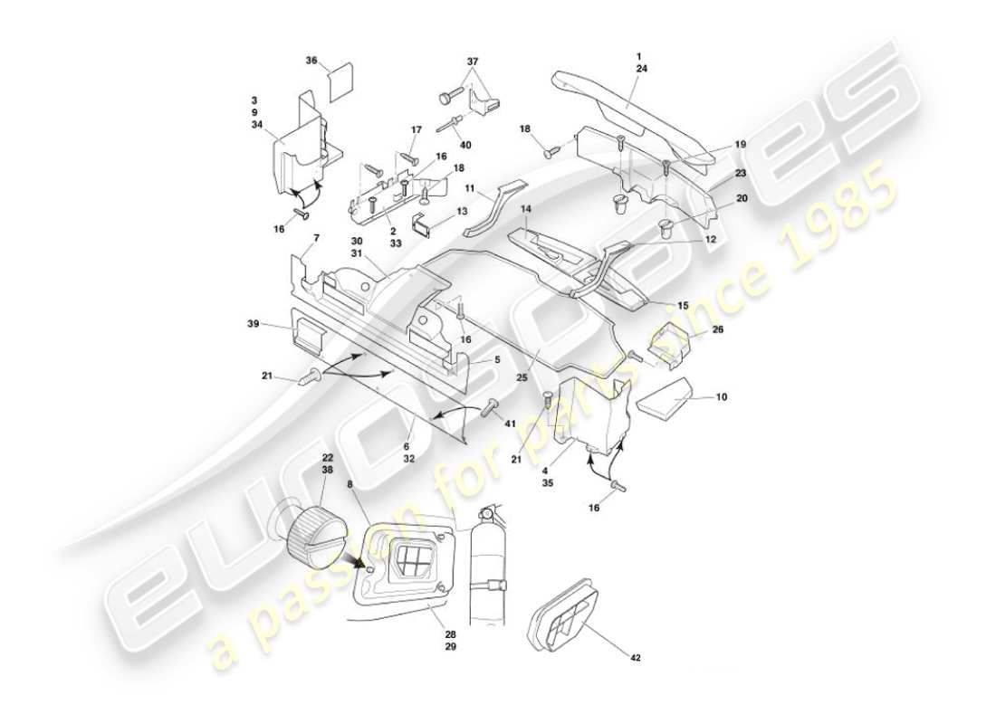 aston martin vanquish (2005) trunk casing & mats part diagram