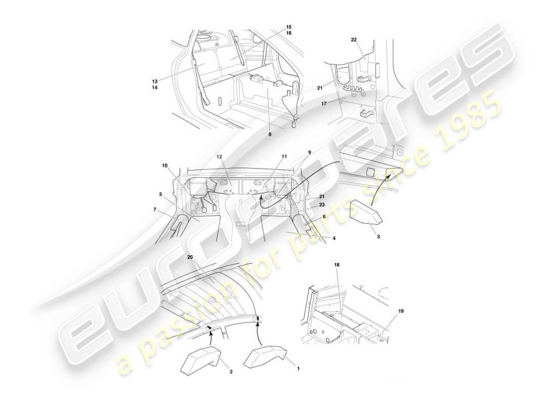 aston martin vanquish (2005) sound deadening part diagram