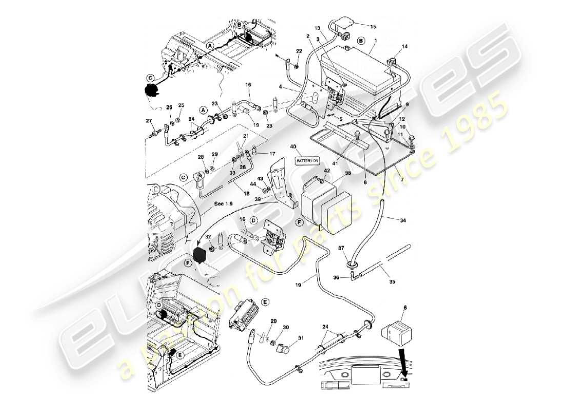 aston martin vanquish (2007) battery & cables part diagram