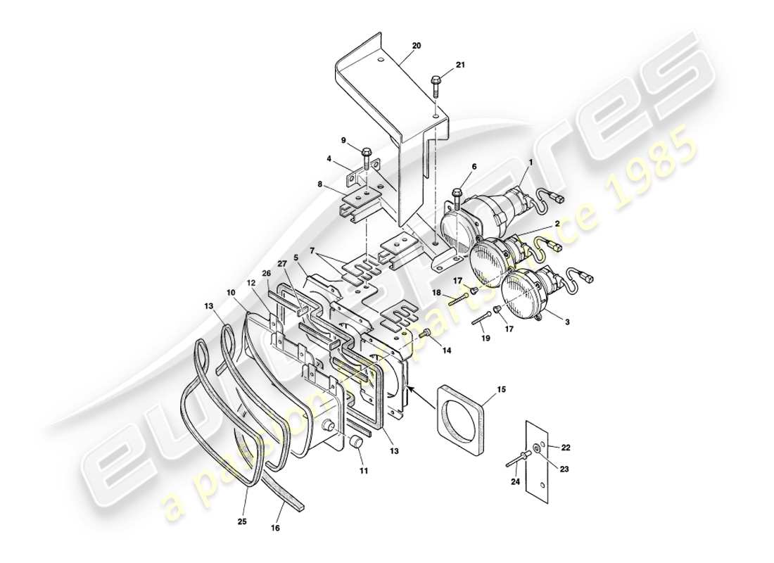 aston martin v8 coupe (1999) headlamps part diagram