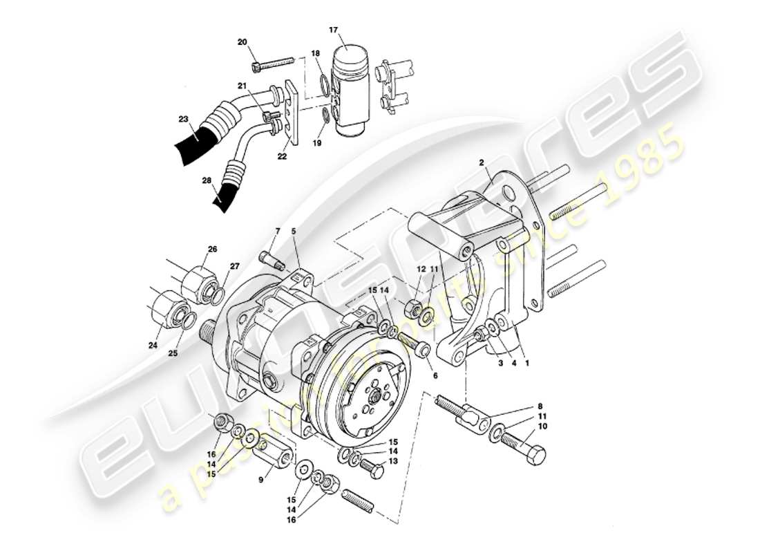 aston martin v8 volante (1999) engine compartment installation part diagram