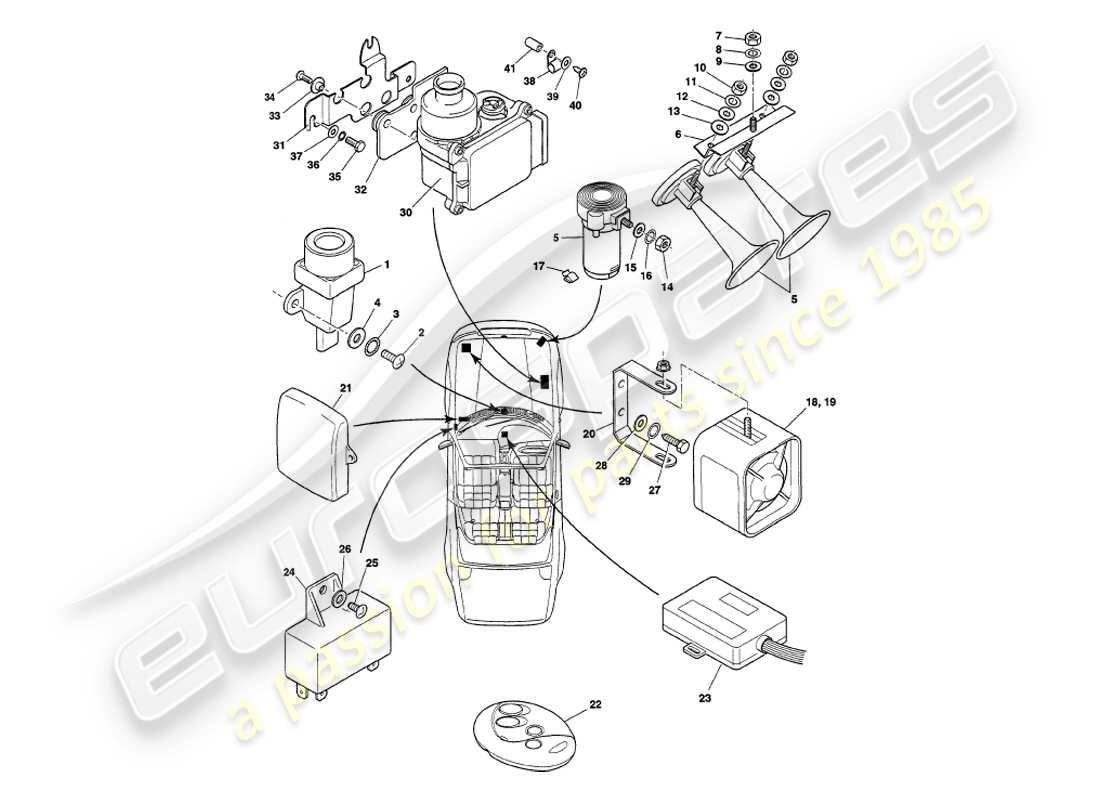 aston martin v8 volante (1999) underbonnet components, vin 89027 on part diagram