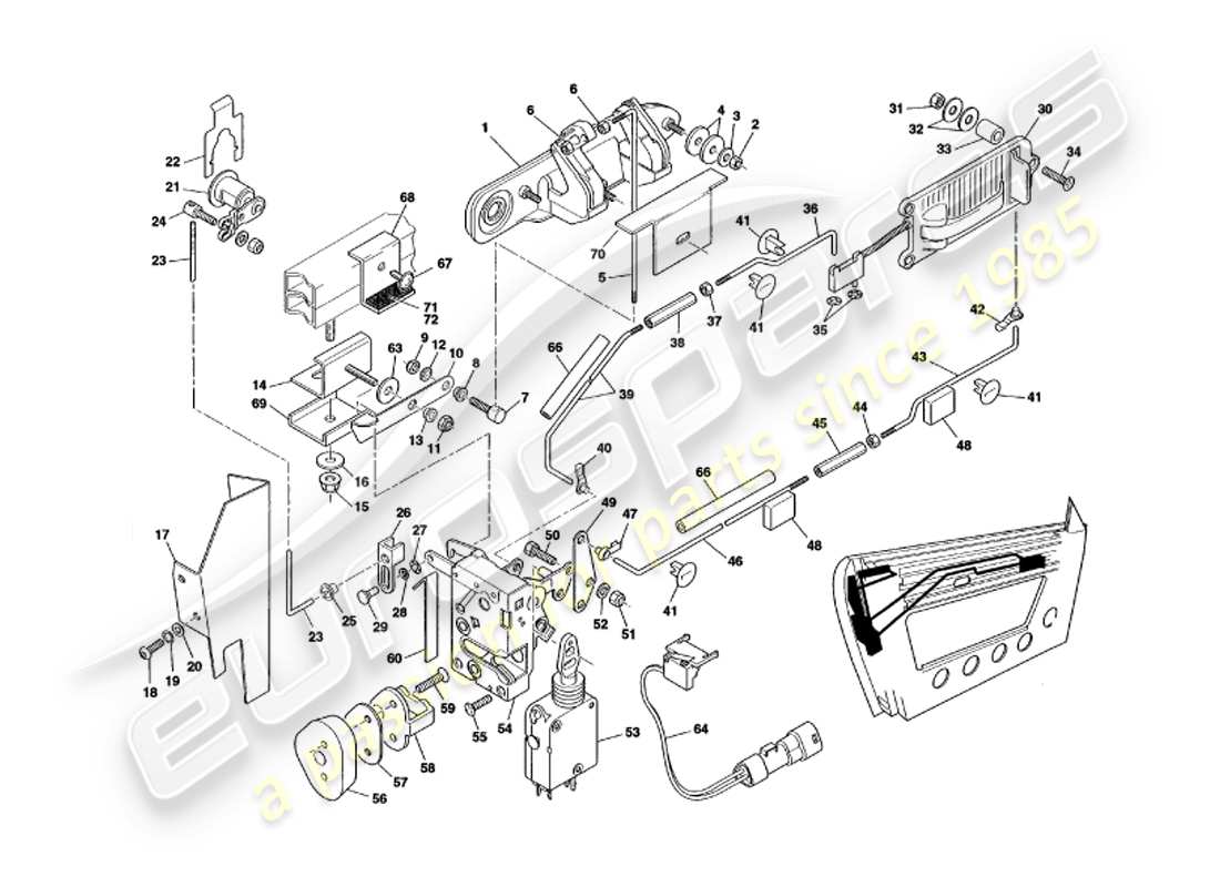 aston martin v8 volante (2000) door latch mechanism part diagram