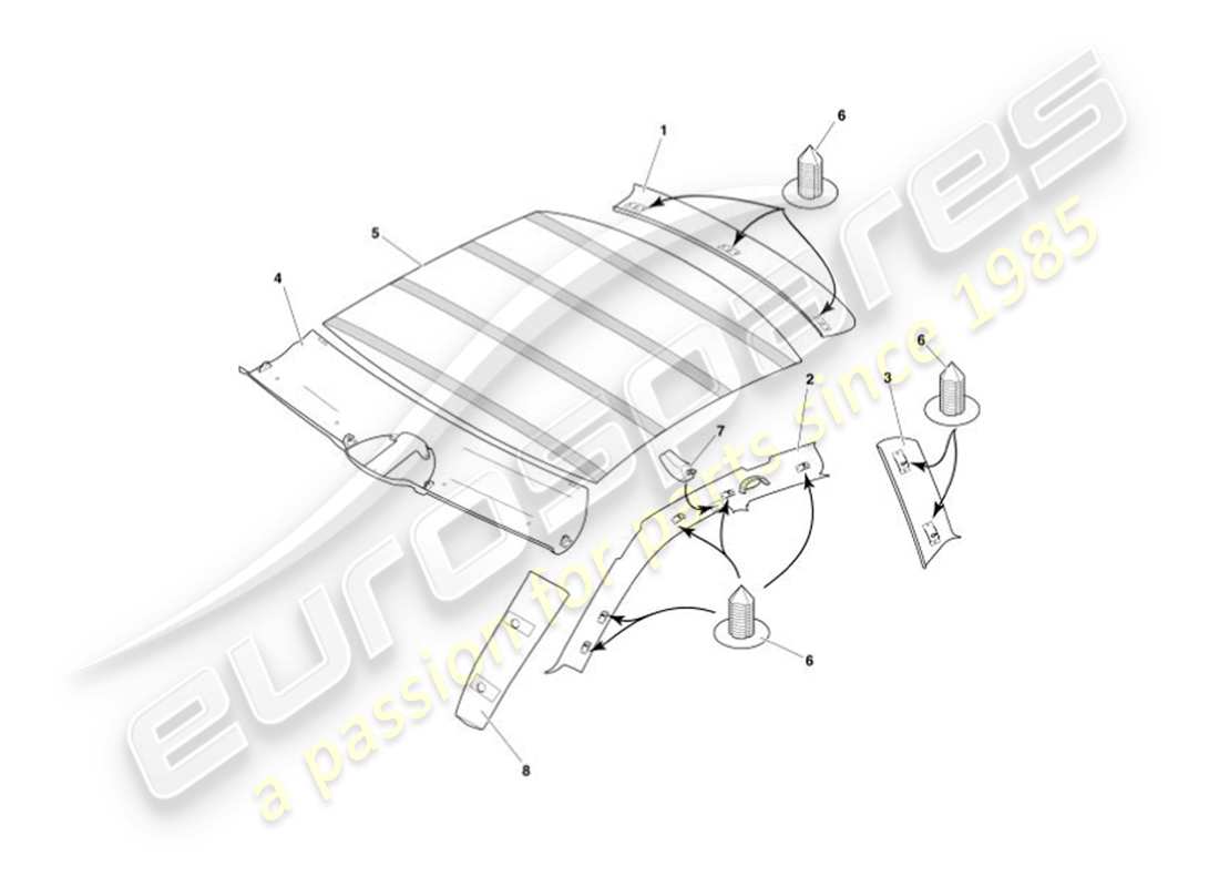 aston martin vanquish (2002) upper trim & roof lining part diagram