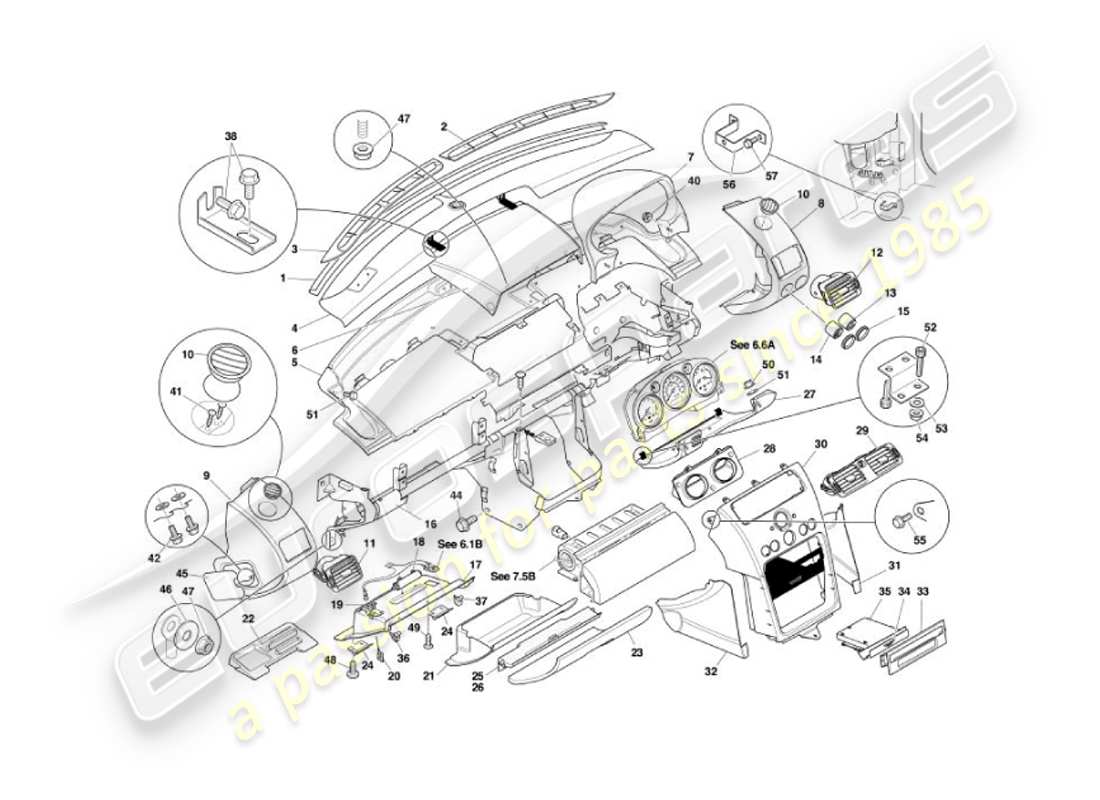 aston martin vanquish (2002) fascia & trim part diagram