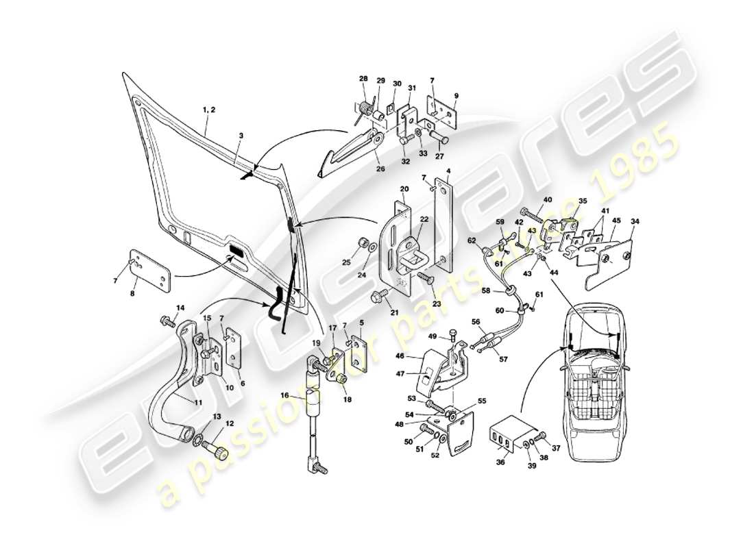 aston martin v8 volante (1998) bonnet part diagram