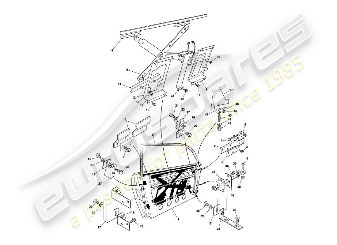 aston martin v8 coupe (1999) doors part diagram