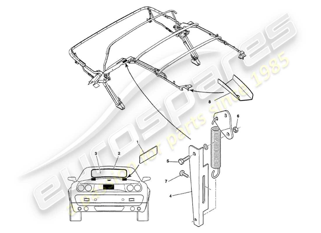 aston martin v8 volante (1999) hood assembly part diagram