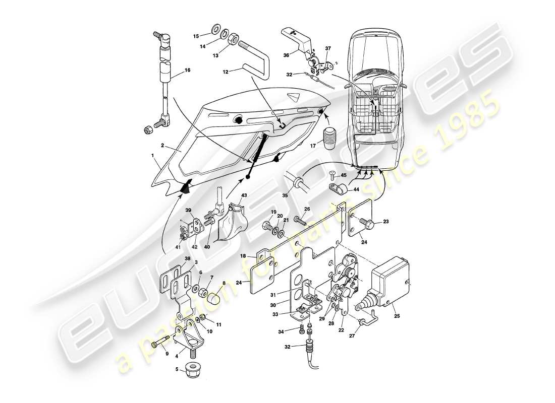 aston martin v8 volante (1999) trunk lid part diagram