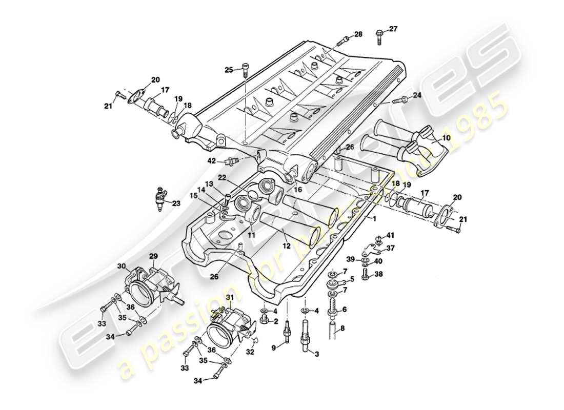 aston martin v8 volante (2000) inlet manifolds and plenum part diagram