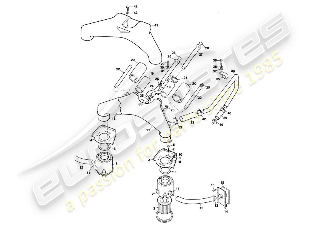 aston martin v8 volante (2000) air filters part diagram