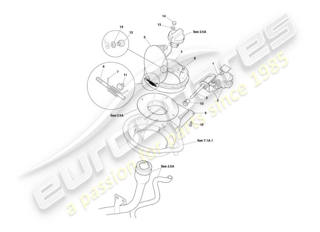 aston martin vanquish (2005) fuel flap mechanism part diagram