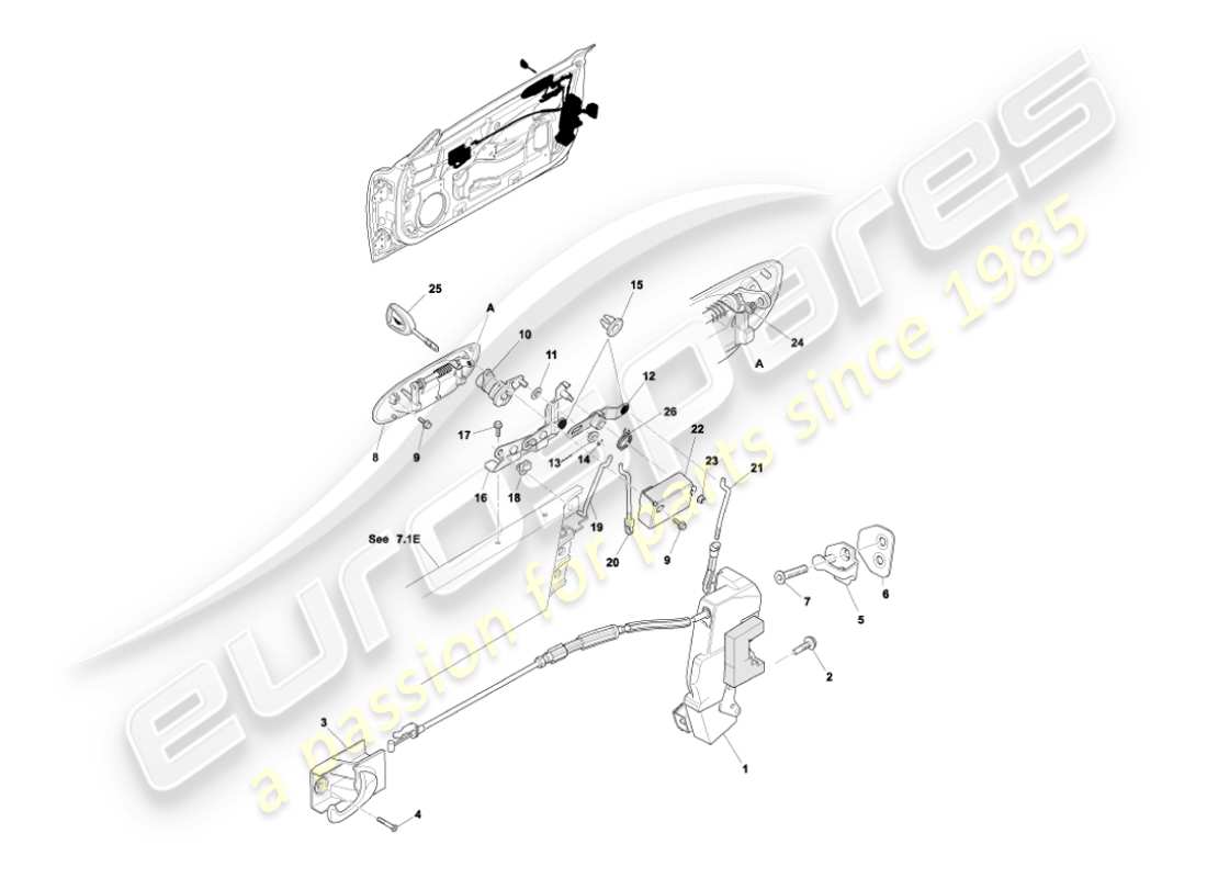 aston martin vanquish (2005) door latch mechanism part diagram